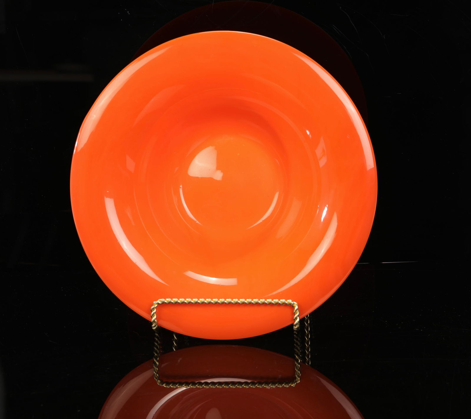 LOETZ ART DECO CZECH TANGO GLASS BOWL 11.5": An antique Loetz style Art Deco Czech glass bowl. Tango orange having square mark on base with "Made in Czecho- Slovakia" inside. As pictured. As pictured. No damage noted. Measurements:2.75" H x 11.5