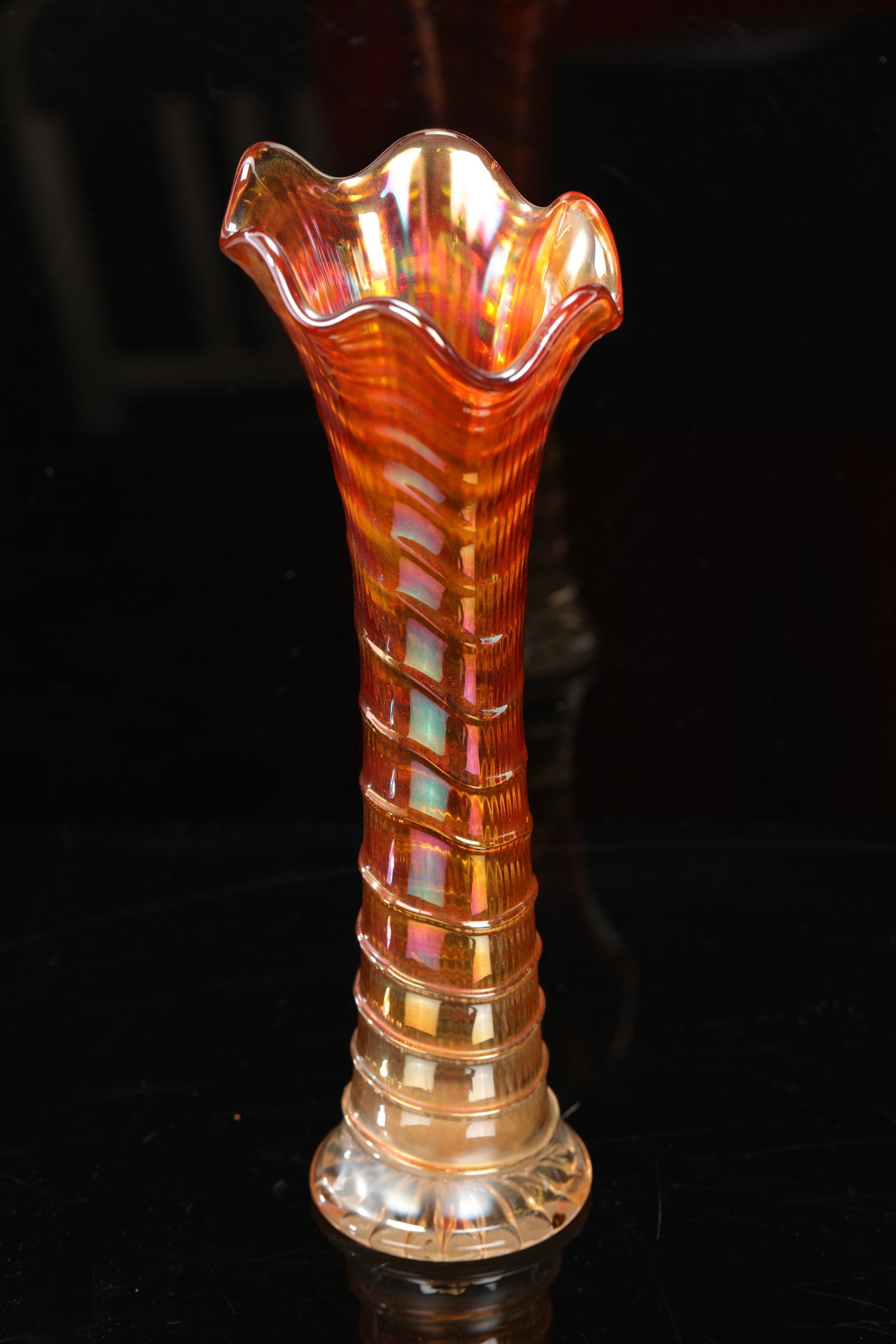IMPERIAL MARIGOLD CARNIVAL GLASS RIPPLE VASE 11.5" (1 of 6)