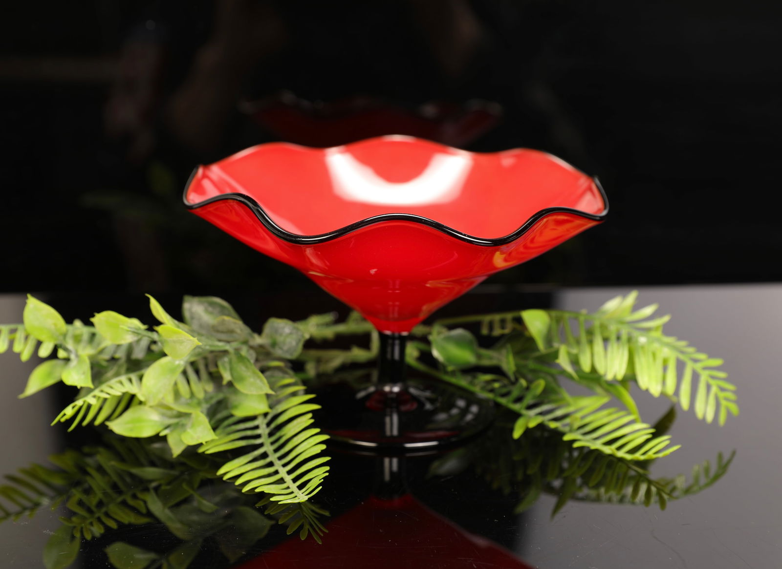 ART DECO RED CZECH GLASS LOETZ  PEDESTAL COMPOTE (1 of 6)