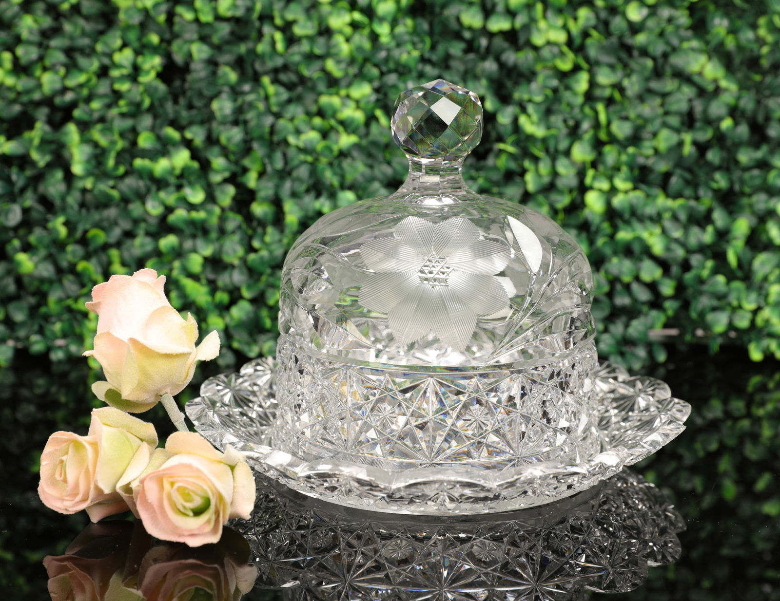 19th C RUSSIAN CUT GLASS COVERED BUTTER DISH (1 of 8)