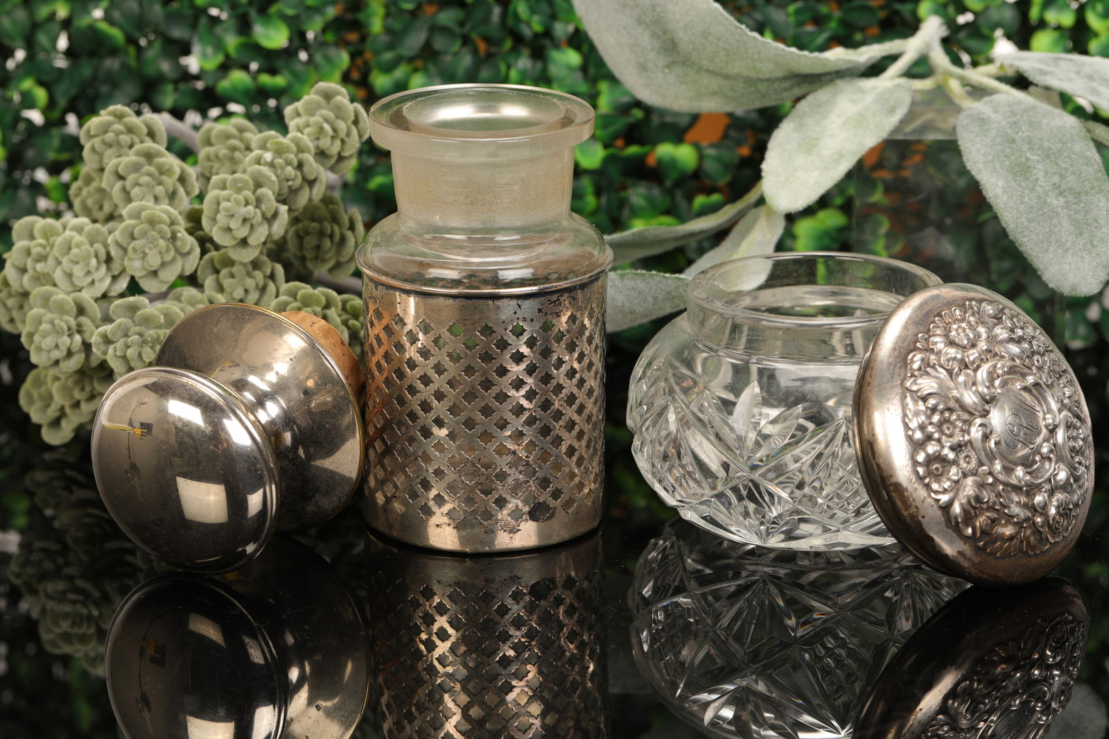 2 EDWARDIAN VANITY JARS SAART BROS STERLING SILVER DOMINICK & HAFF (1 of 9)