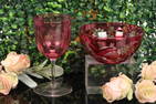 ANTIQUE CRANBERRY GLASS WINE GLASS  & BIRD BOWL