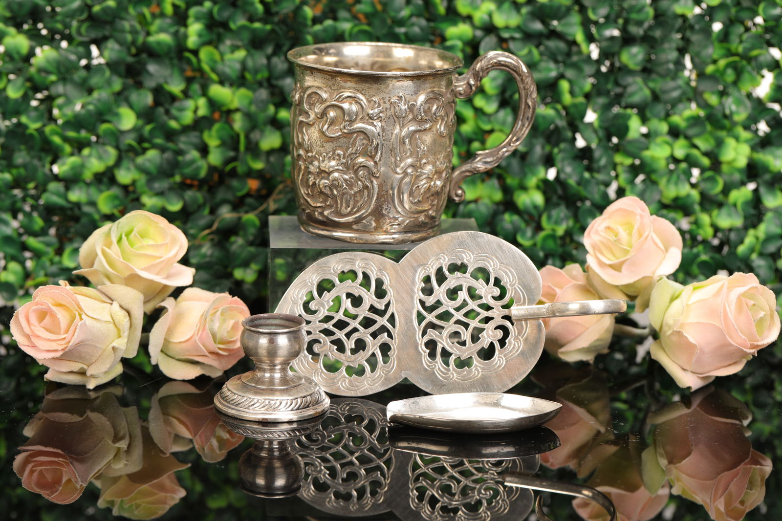 4 PC ART NOUVEAU & VICTORIAN STERLING SILVER CUP CANDLESTICK + (1 of 12)