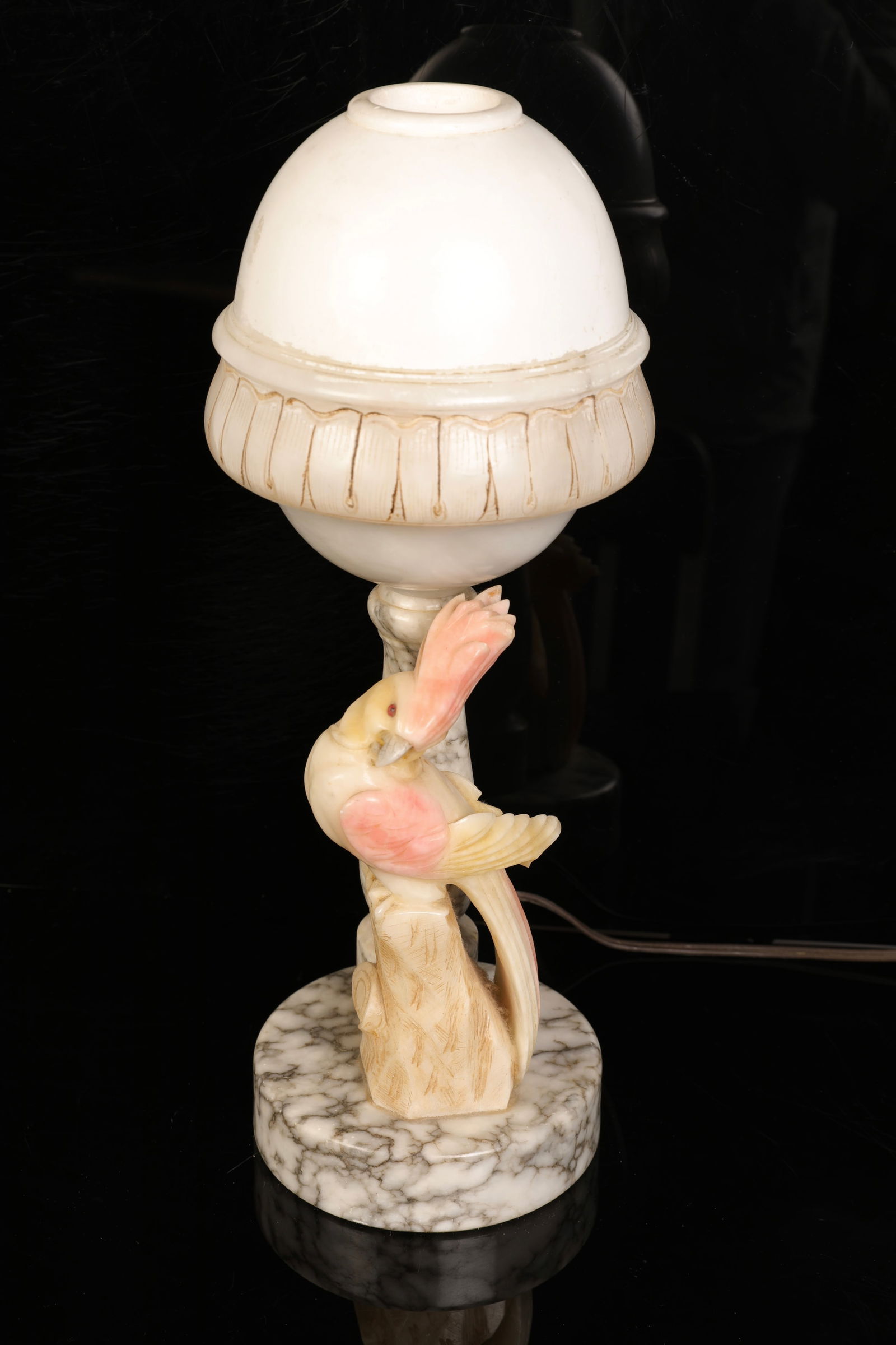 ART DECO ALABASTER & MARBLE PARROT TABLE LAMP (1 of 10)