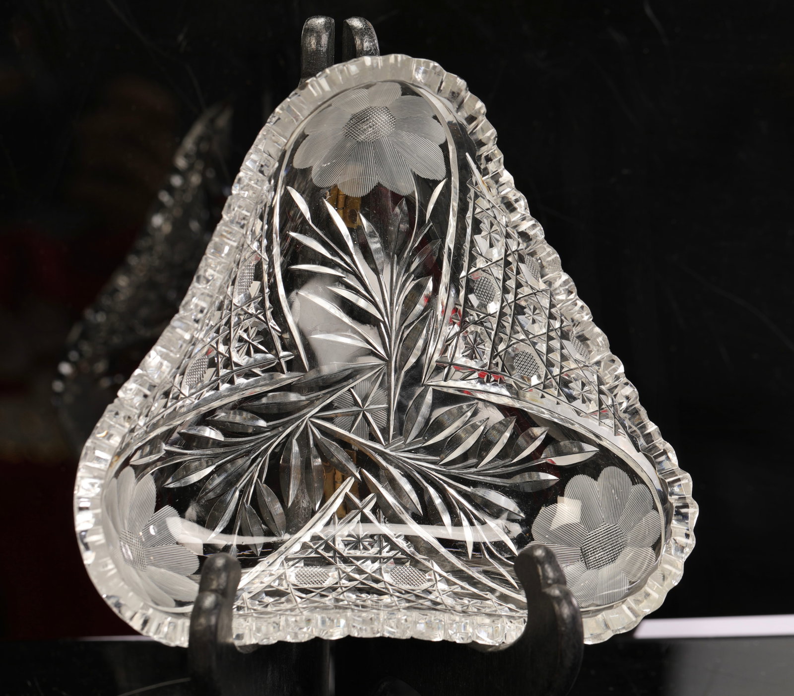 VICTORIAN CUT CRYSTAL TRIANGLE BOWL (1 of 6)