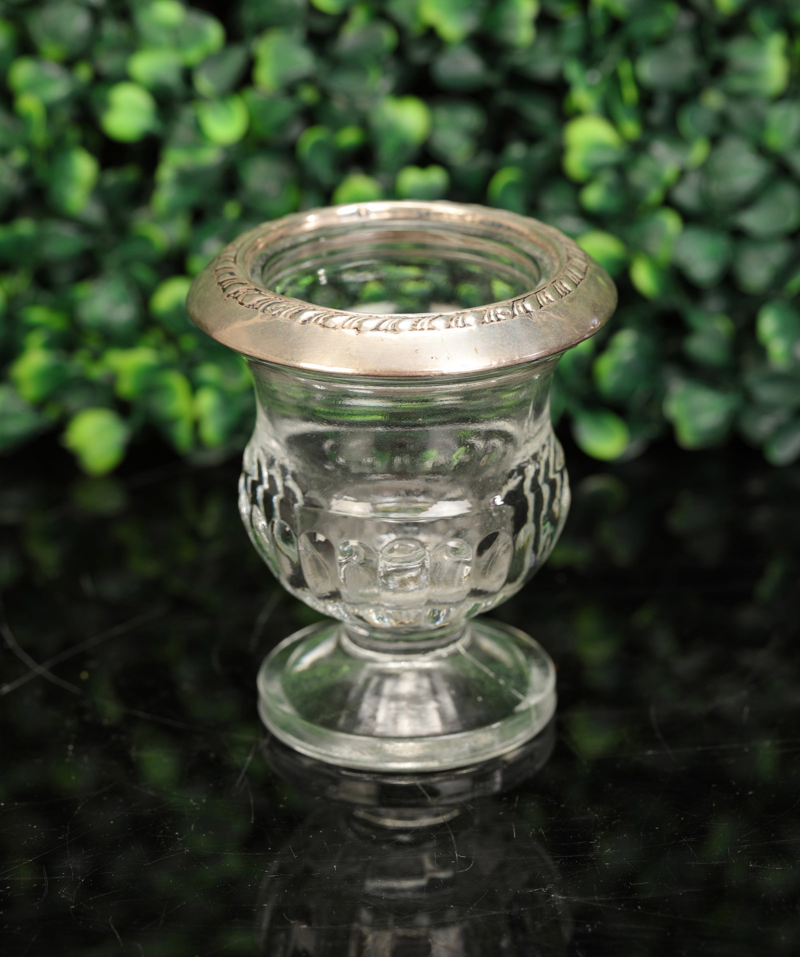 VICTORIAN CUT GLASS TOOTHPICK HOLDER WITH STERLING SILVER RIM (1 of 5)
