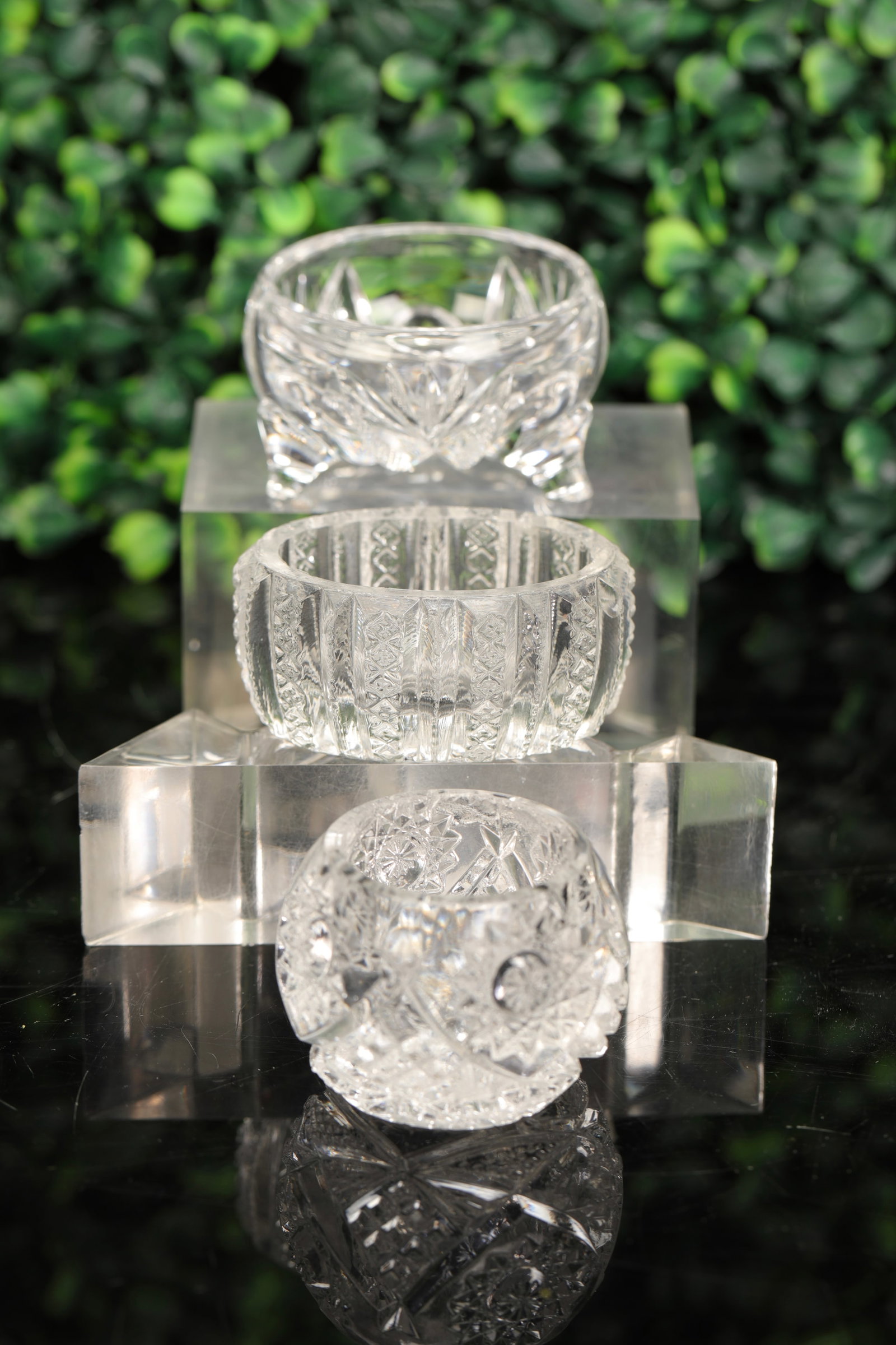 3 ANTIQUE CUT GLASS SALT DIPS (1 of 5)