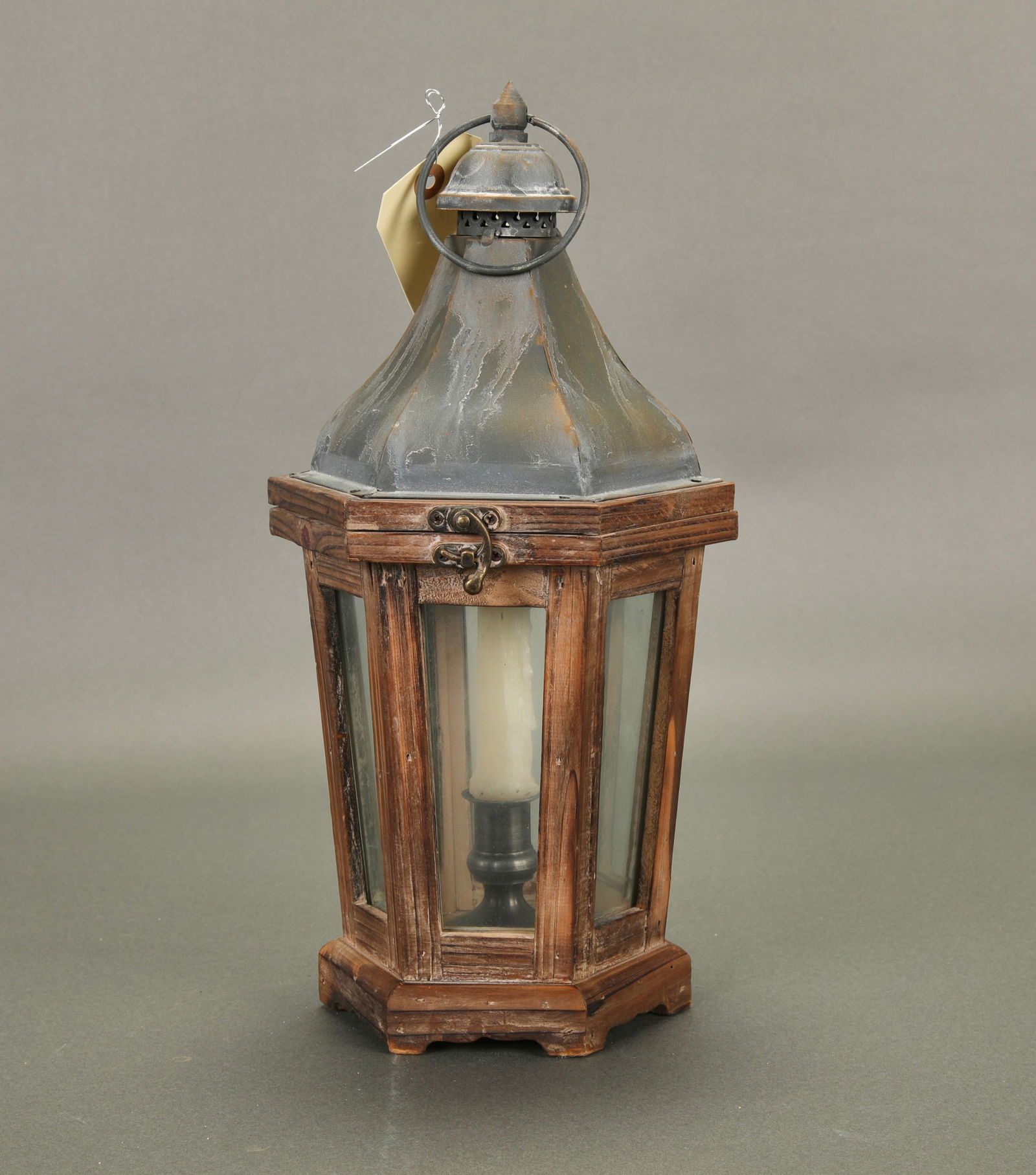 OLD FASHIONED WOOD & GLASS CANDLE LANTERN (1 of 5)