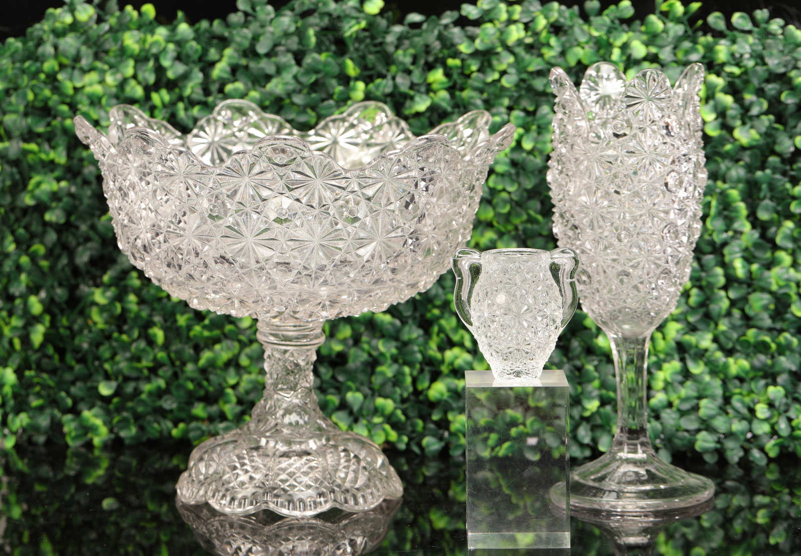 3 pcs VICTORIAN PRESSED GLASS COMPOTE TOOTHPICK HOLDER & VASE (1 of 8)