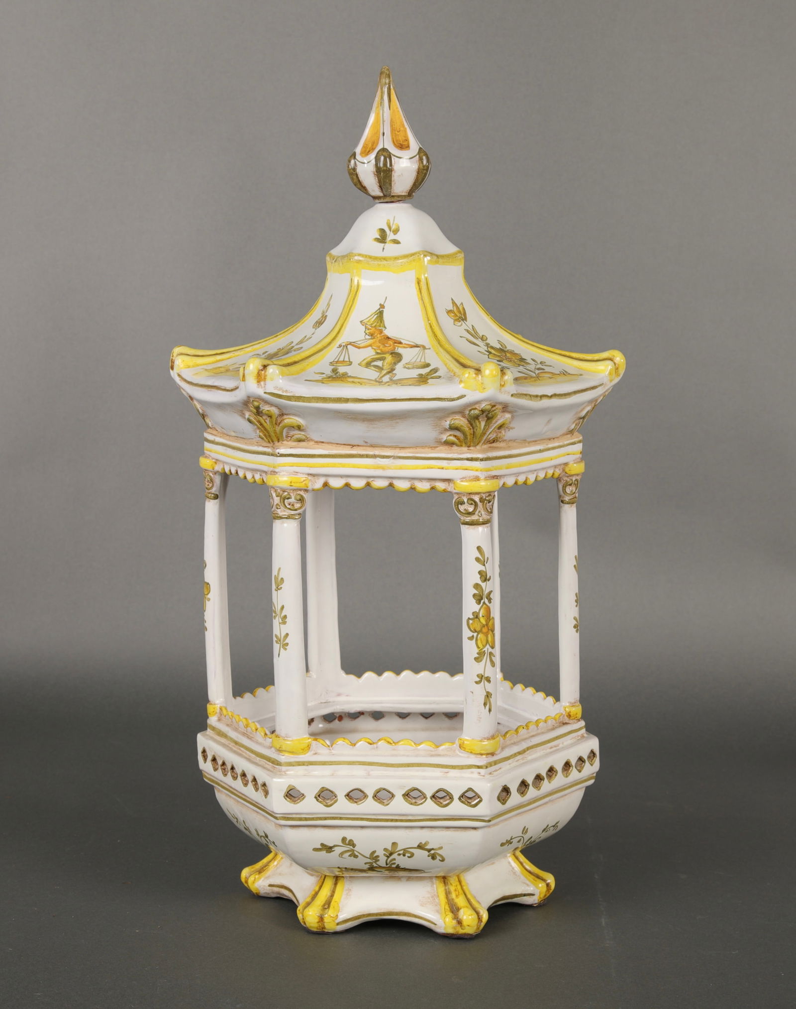 24" TALL ITALIAN MAJOLICA HAND PAINTED PAGODA signed (1 of 5)