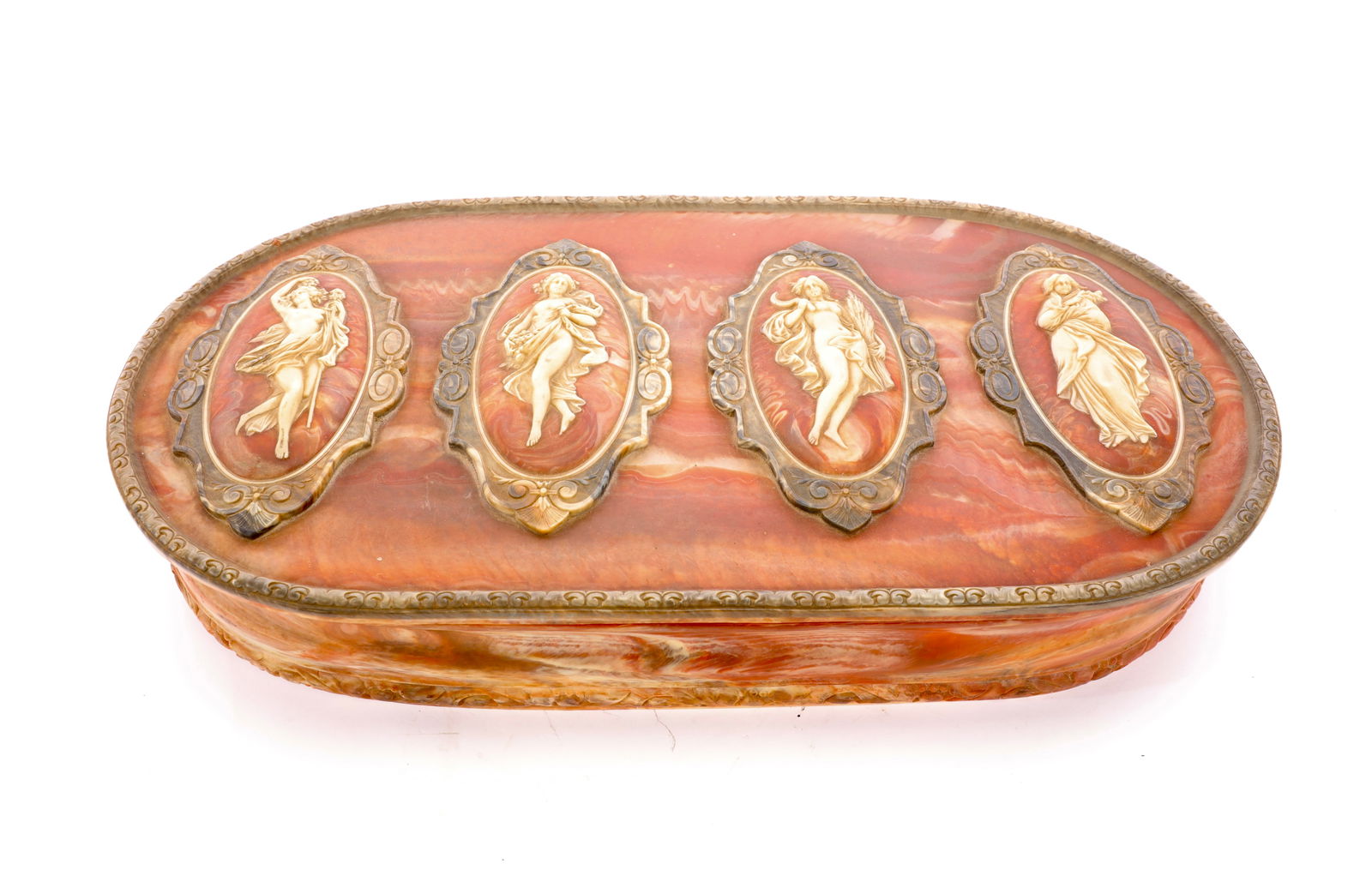 HUGE 20" INCOLAY STONE JEWELRY BOX W/ CLASSICAL GREEK FIGURES (1 of 10)