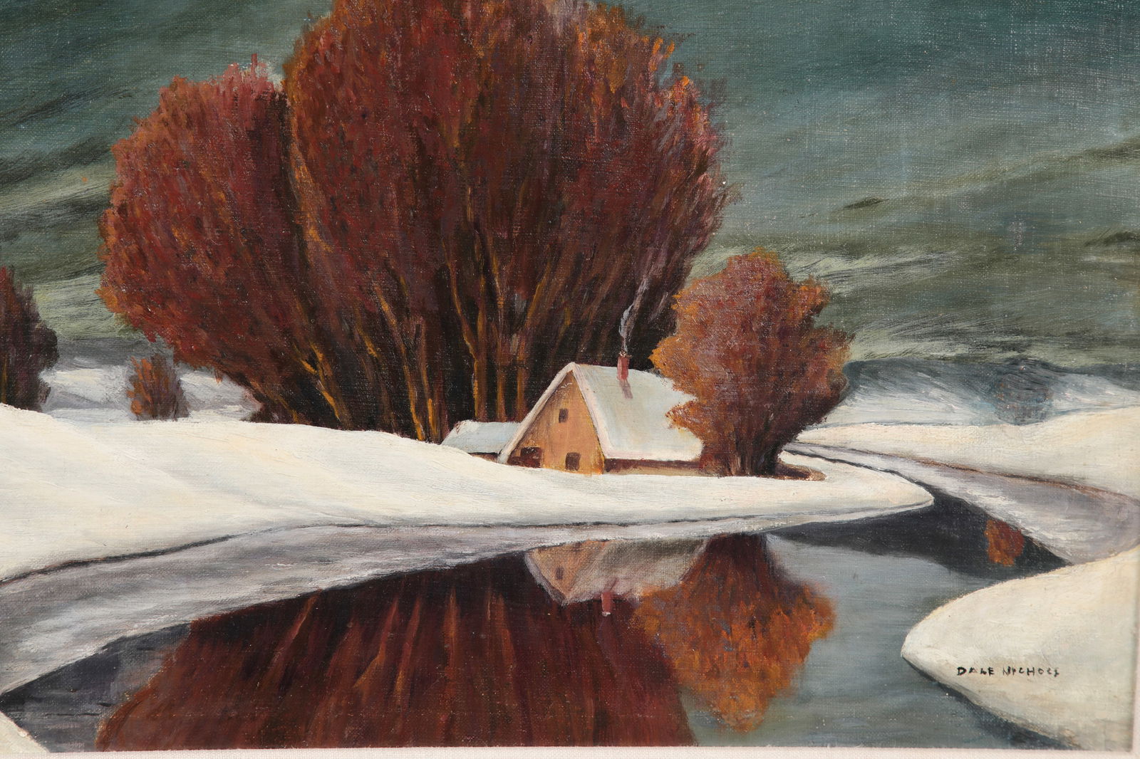DALE NICHOLS (1904-1995) OIL/ CANVAS PAINTING WINTER REFLECTION (1 of 8)