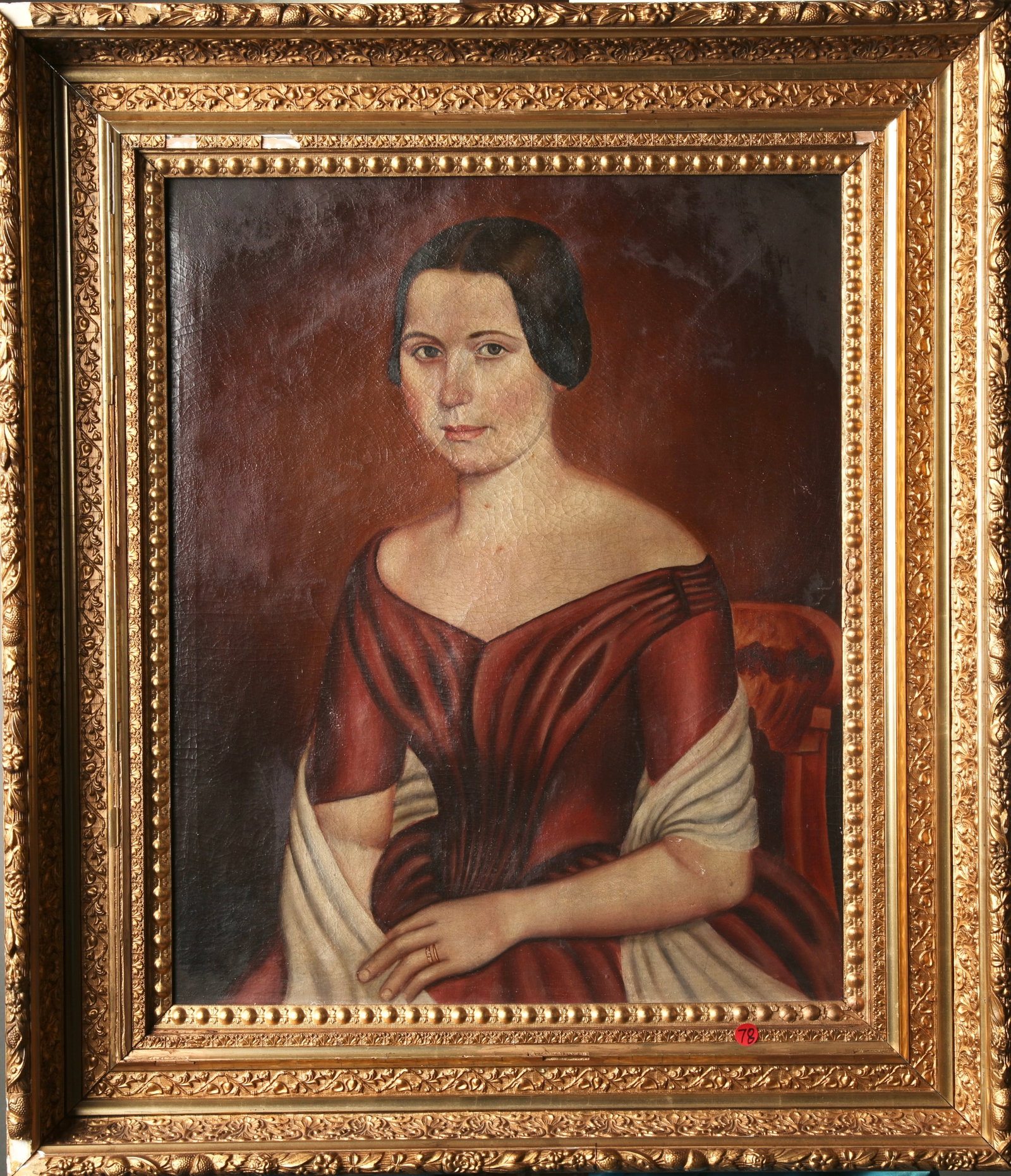 Attr. JOSEPH JACKSON (1796-1850) EARLY AMERICAN PORTRAIT OF A WOMAN: An early American portrait of a woman. Attributed to listed artist Joseph Jackson (American 1796-1850). A lovely early 19th century piece with an almost folk art naive style. Unknown sitter, like a we