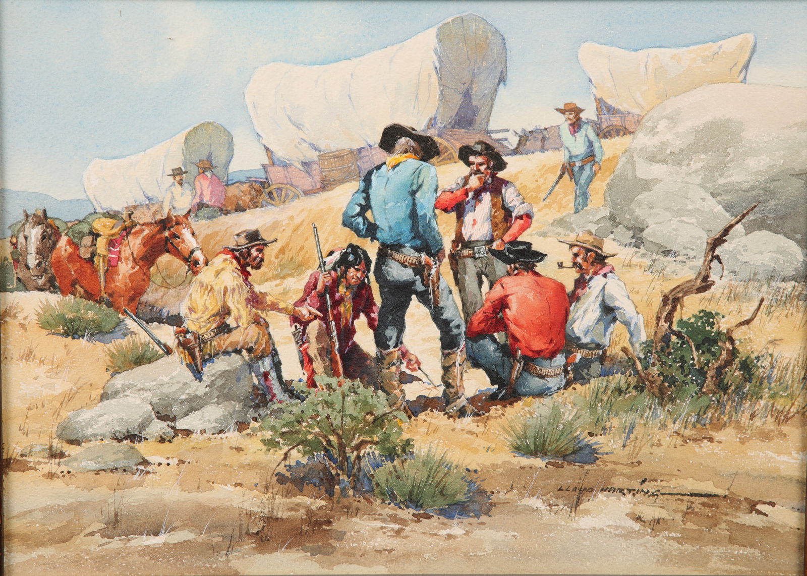 LLOYD HARTING (1901-1974) "SCOUT RETURNS" WATERCOLOR WESTERN PAINTING (1 of 6)