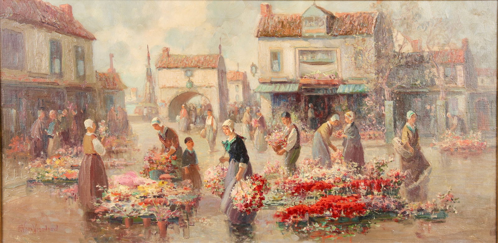 FRANCIS VAN VREELAND (1879-1954) "FLOWER SELLERS" OIL/ CANVAS IMPRESSIONIST PAINTING (1 of 8)