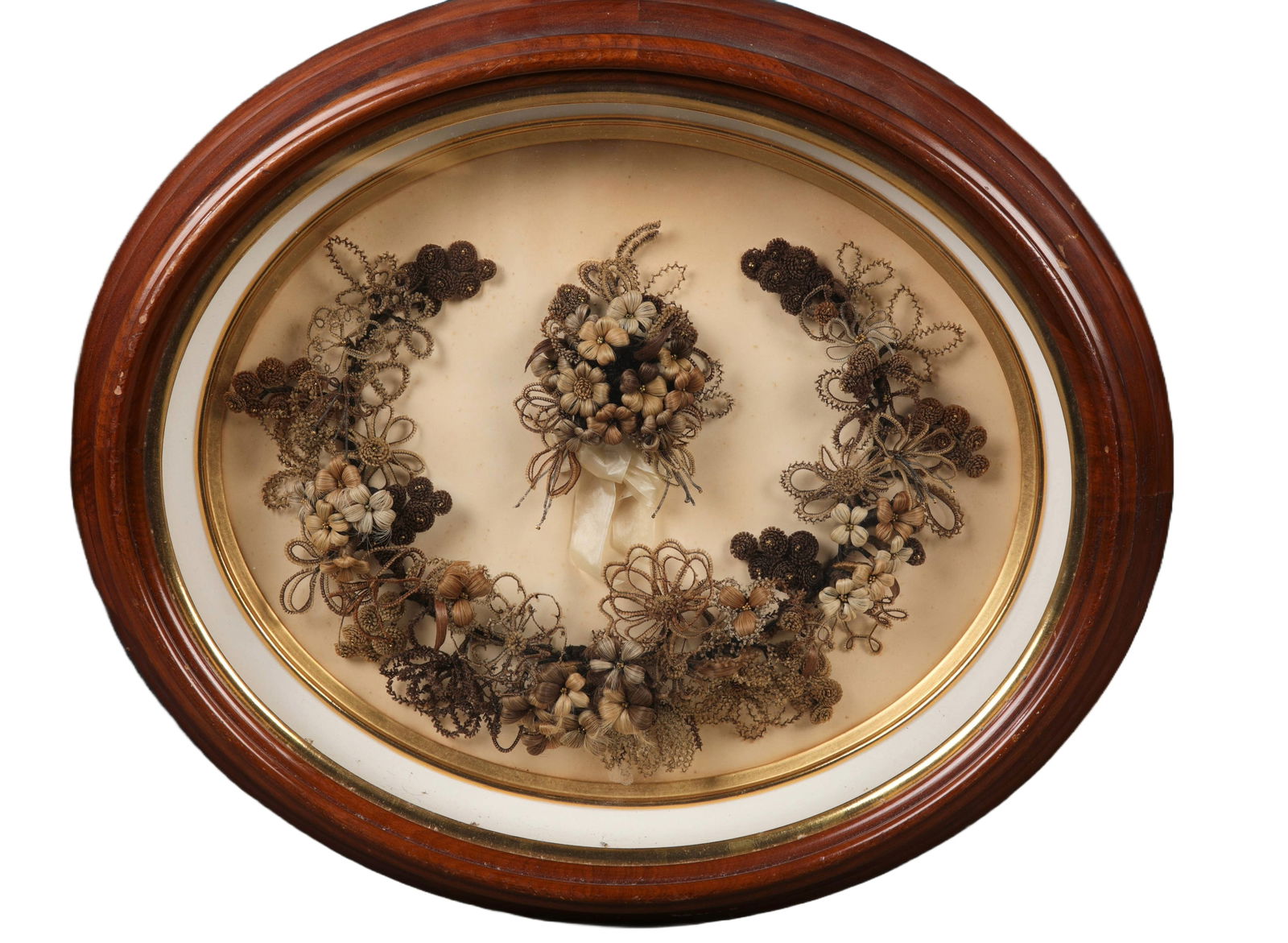 VICTORIAN HUMAN HAIR MOURNING WREATH MOMENTO MORI SCULPTURE (1 of 9)