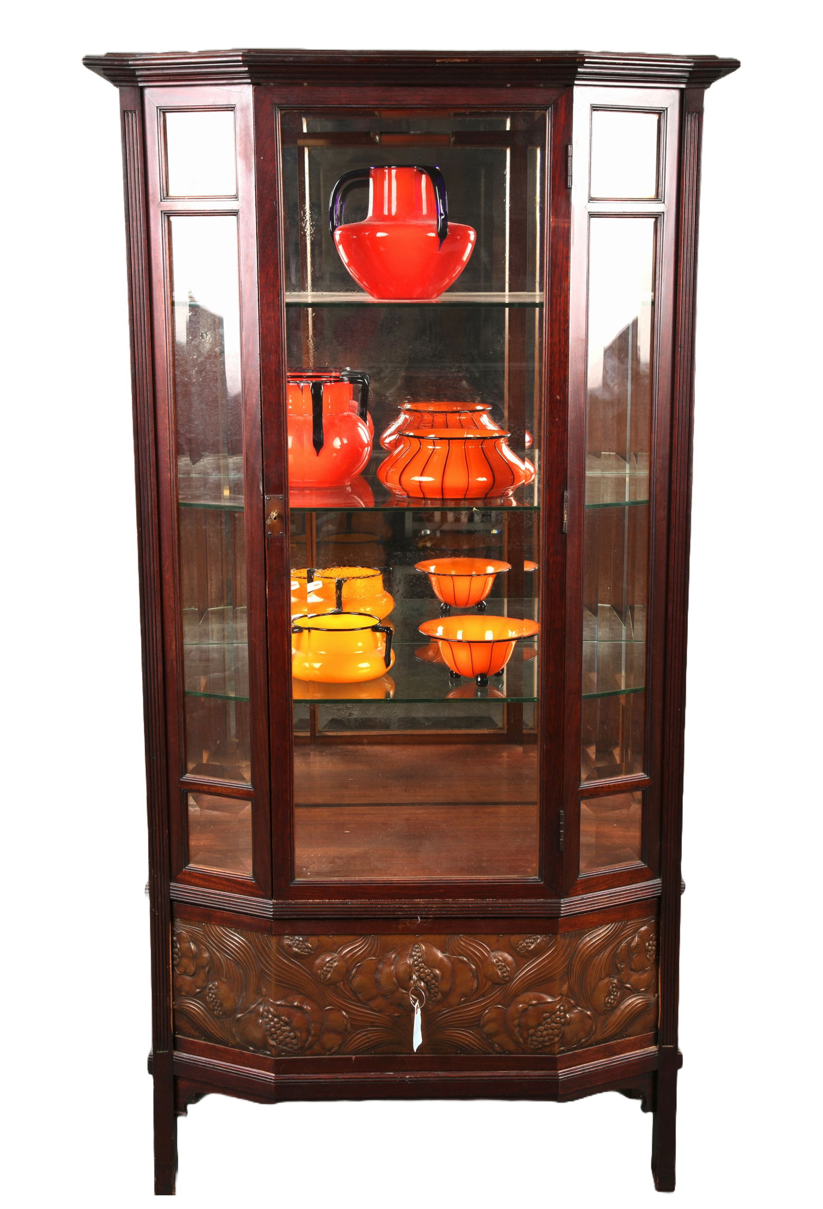 ART NOUVEAU REPOUSSE COPPER & MAHOGANY CHINA CURIO CABINET (1 of 11)