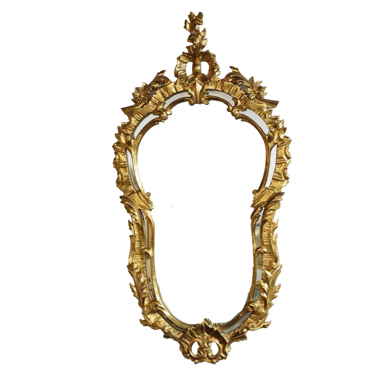 19th c. ROCOCO STYLE FLORETINE GILTWOOD ORNATE LARGE 50" WALL MIRROR GIRANDOLE (1 of 4)