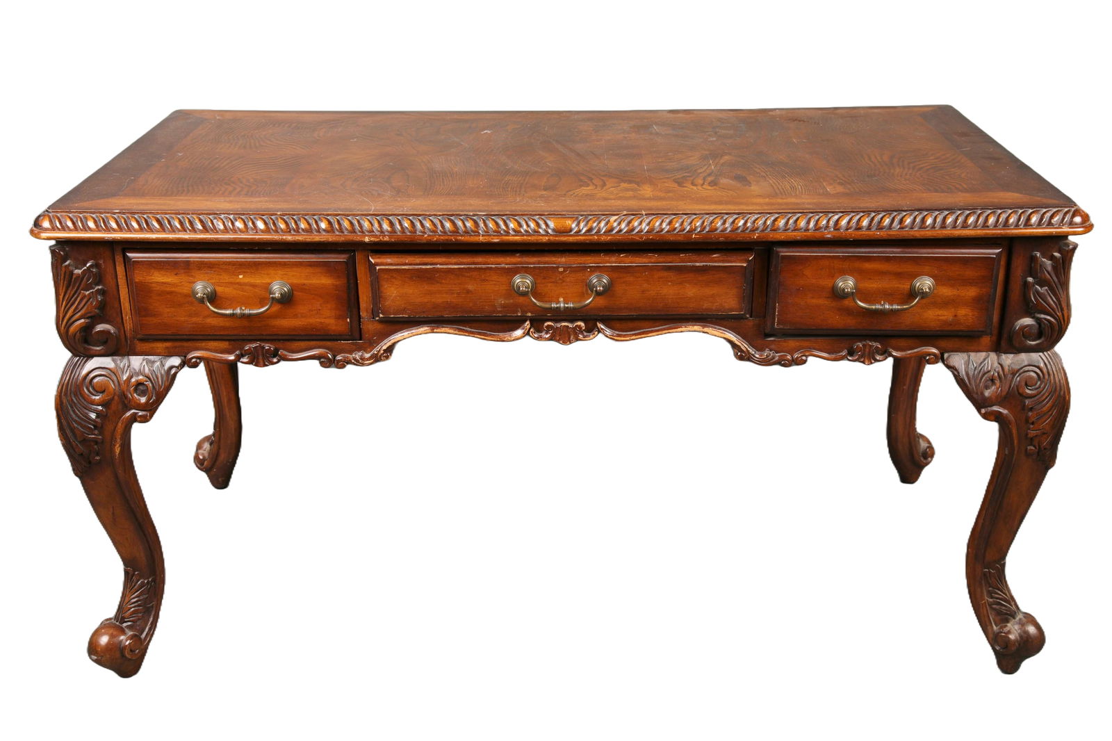 CHIPPENDALE STYLE BURLED WOOD EXECUTIVE DESK (1 of 11)