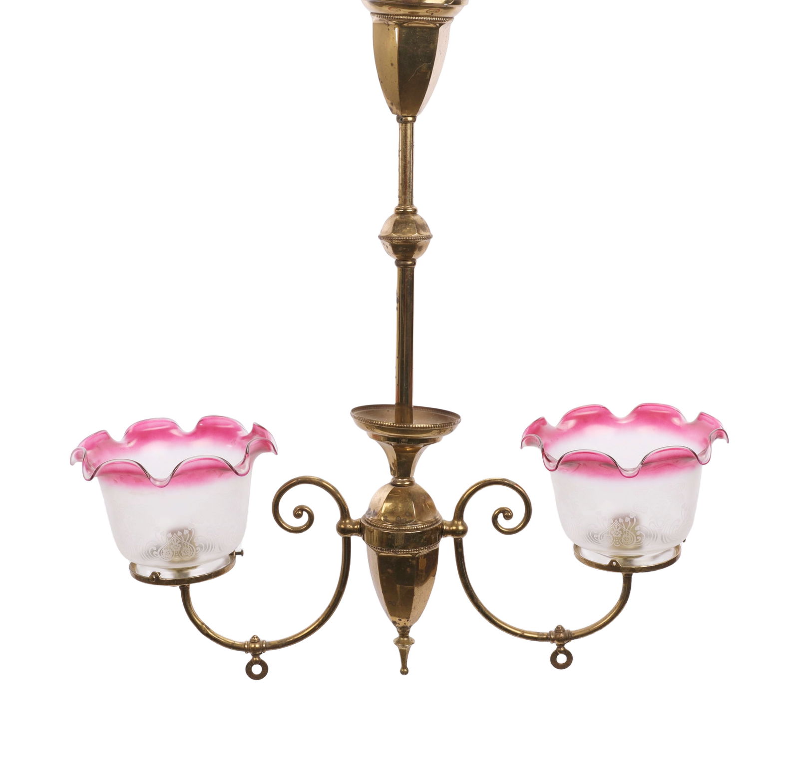 ANTIQUE VICTORIAN GASOLIER 2 ARM CONVERTED GAS CHANDELIER (1 of 8)