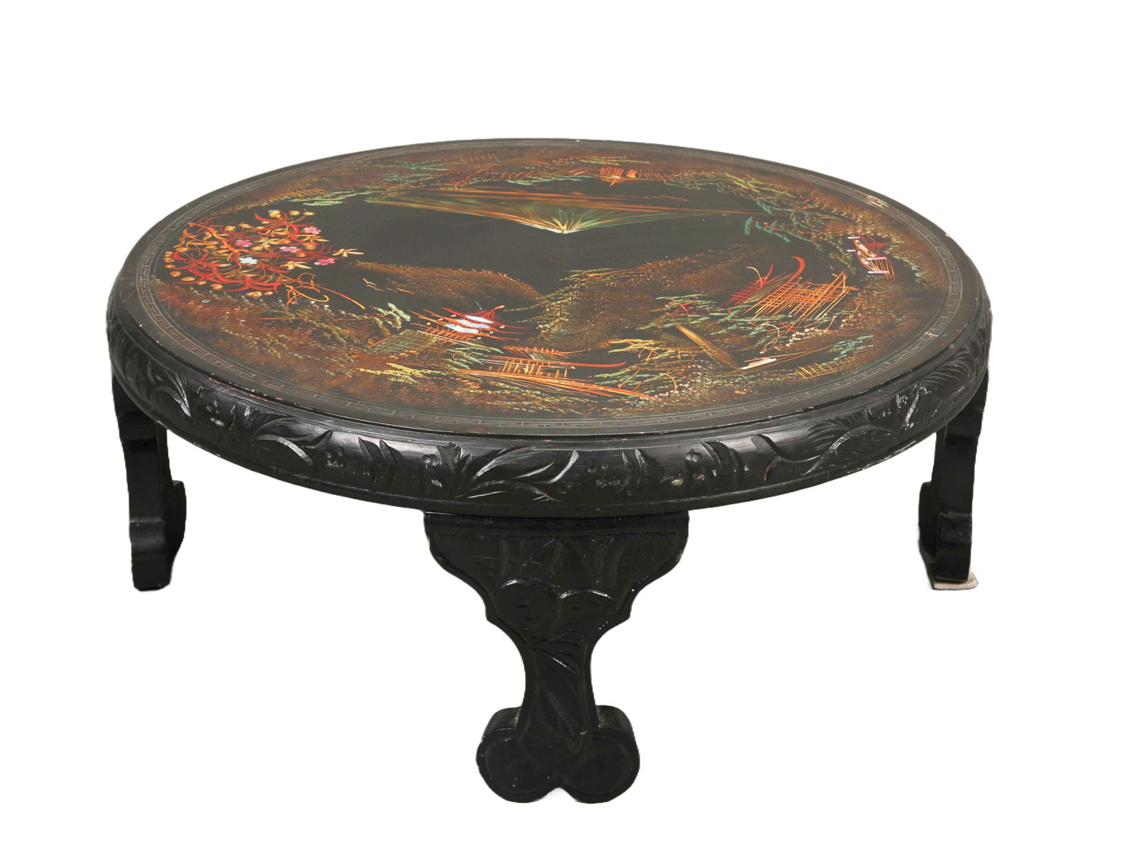 JAPANESE LOW TABLE PAINTED SCENE OF MT. FJUI (1 of 5)