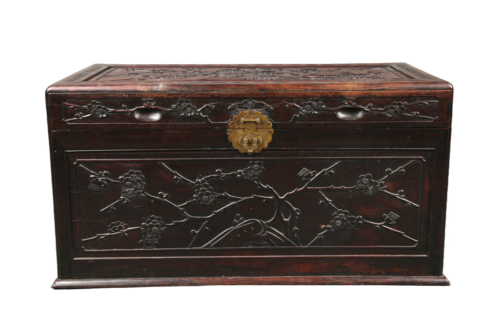 JAPANESE CHERRY BLOSSOMS CARVED WOOD TRUNK (1 of 8)