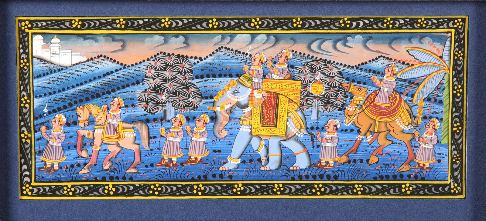 MINIATURE INDIAN PROCESSION PAINTING ON SILK (1 of 4)