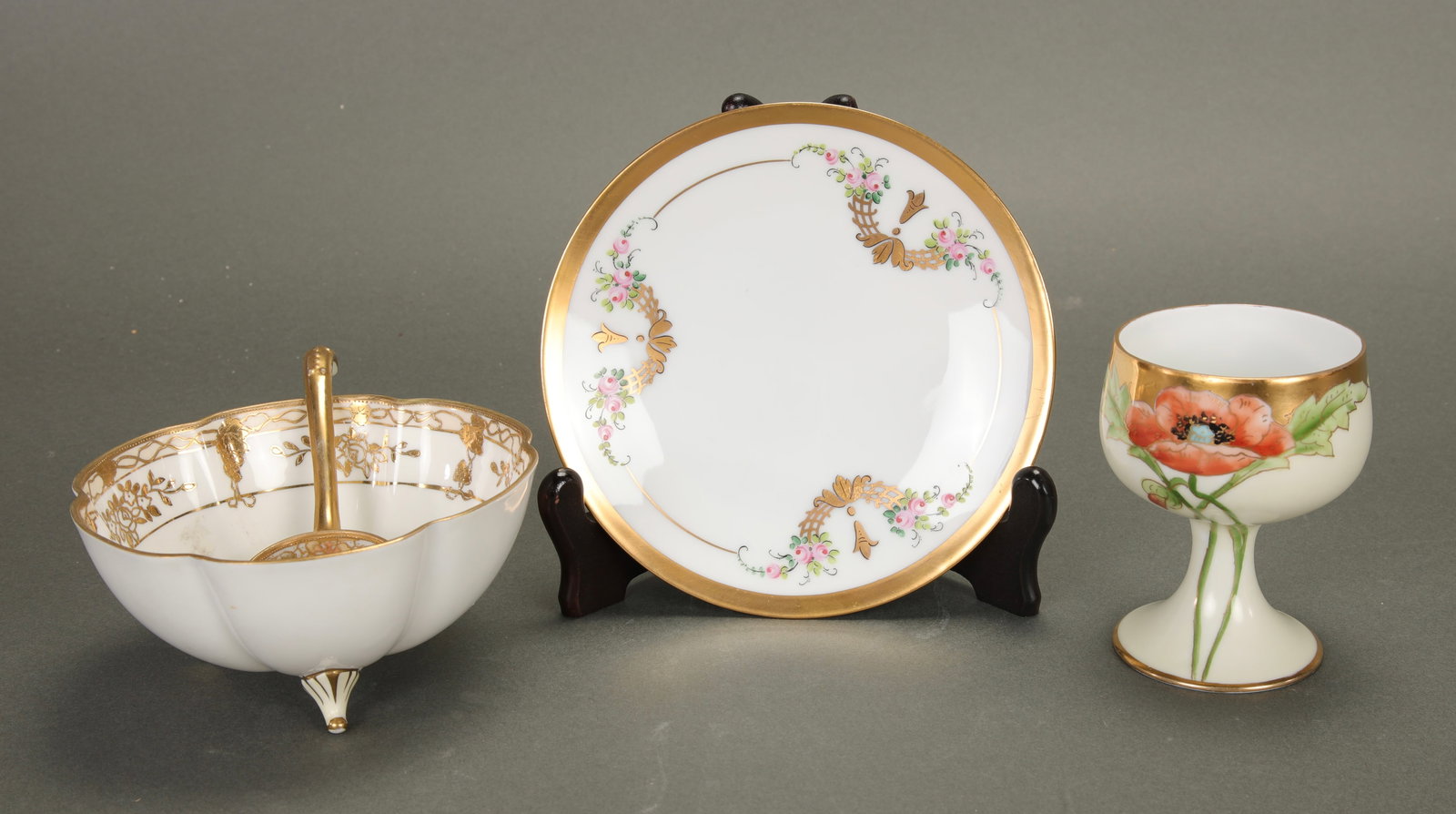 PAINTED PORCELAIN BOWL, PLATE & CUP ROYAL BAVARIA, W.A. PICKARD+ (1 of 7)