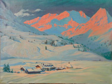 WILLIAM HOLUB ORIGINAL OIL / CANVAS PAINTING ALPINE SUNRISE