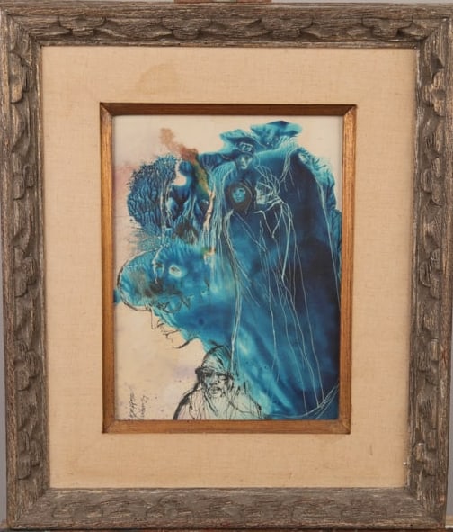 PATRICK PROCKTOR (1936-2003) WATERCOLOR & INK PAINTING "NUMBER 27": An original watercolor and ink painting by British artist Patrick Procktor (RA 1936-2003). Signed and titled upper left recto. Framed under glass. Framed size measures: 20" x 17". Artist Biography:Pat