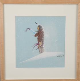 EDMOND JOSHUA JR. NATIVE AMERICAN GOUACHE PAINTING "THE HUNTER"