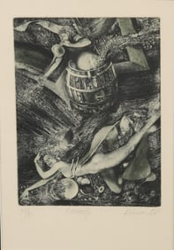 1889 UNUSUAL ART NOUVEAU ETCHING PENCIL SIGNED