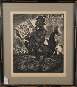 FRITZ EICHENBERG 1930'S "THE NEW PHOENIX" DEVIL WOODBLOCK PRINT