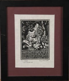 FRITZ URBAN WELTI WOODBLOCK PRINT "WHEN FOOLS HAVE A FOOLISH LEADER"