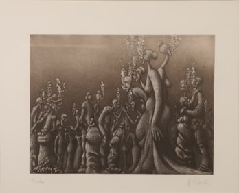 HANS-GEORG RAUCH "BLAH! BLAH! BLAH!" 1978 SURREALIST AQUATINT ETCHING