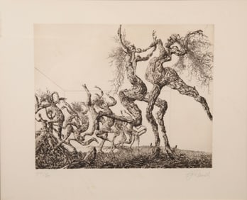 HANS-GEORG RAUCH SURREALIST "ROCK AND ROLL FOREVER" AQUATINT ETCHING S/N