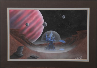 TRAVIS THIERSTEIN SCIENCE FICTION "SPACE CITY" ILLUSTRATION PAINTING