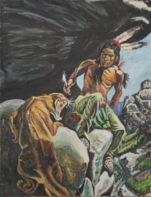 MYRA LAMELA NATIVE AMERICAN & MOUNTAIN LION 1930s PAINTING