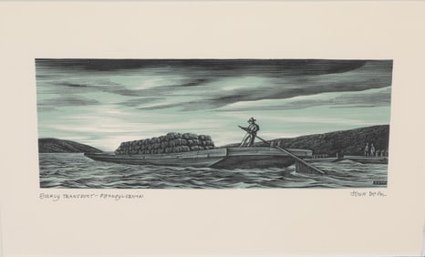 JOHN DEPOL (1913-2004) COLOR WOOD ENGRAVING "EARLY TRANSPORT"