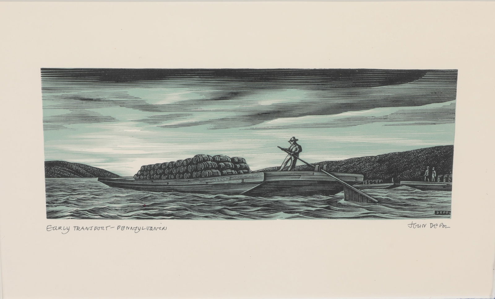 JOHN DEPOL (1913-2004) COLOR WOOD ENGRAVING "EARLY TRANSPORT" (1 of 4)