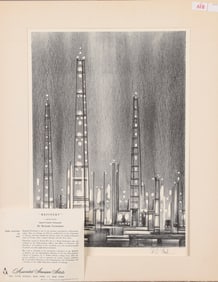 RICHARD FLORESHEIM "REFINERY" PENCIL SIGNED LITHOGRAPH