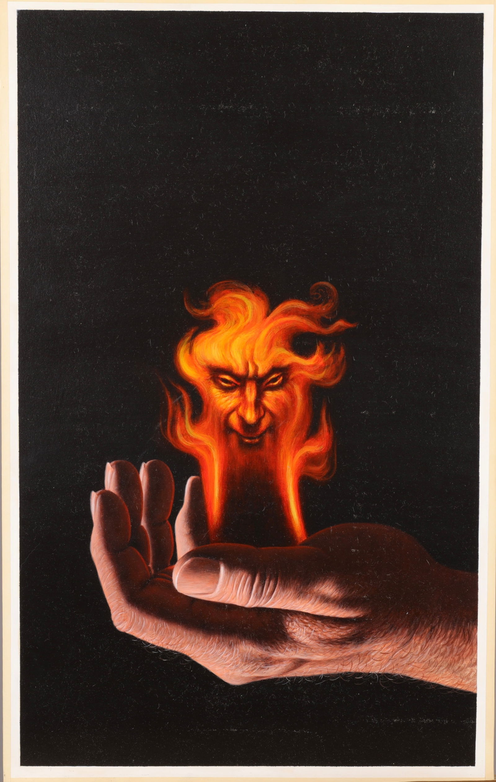 JOSEPH LOMBARDERO ORIG. PAINTING "CAIN'S TOUCH" ILLUSTRATION ART: An original illustration painting entitled "Cain's Touch" by artist Joseph Lombardero. This is the original cover art for the book Cain's Touch published by Dell Books. Oil in illustration board. Unfr