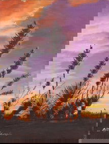 BETTY EDWARDS (1926-) DESERT SUNSET OIL PAINTING