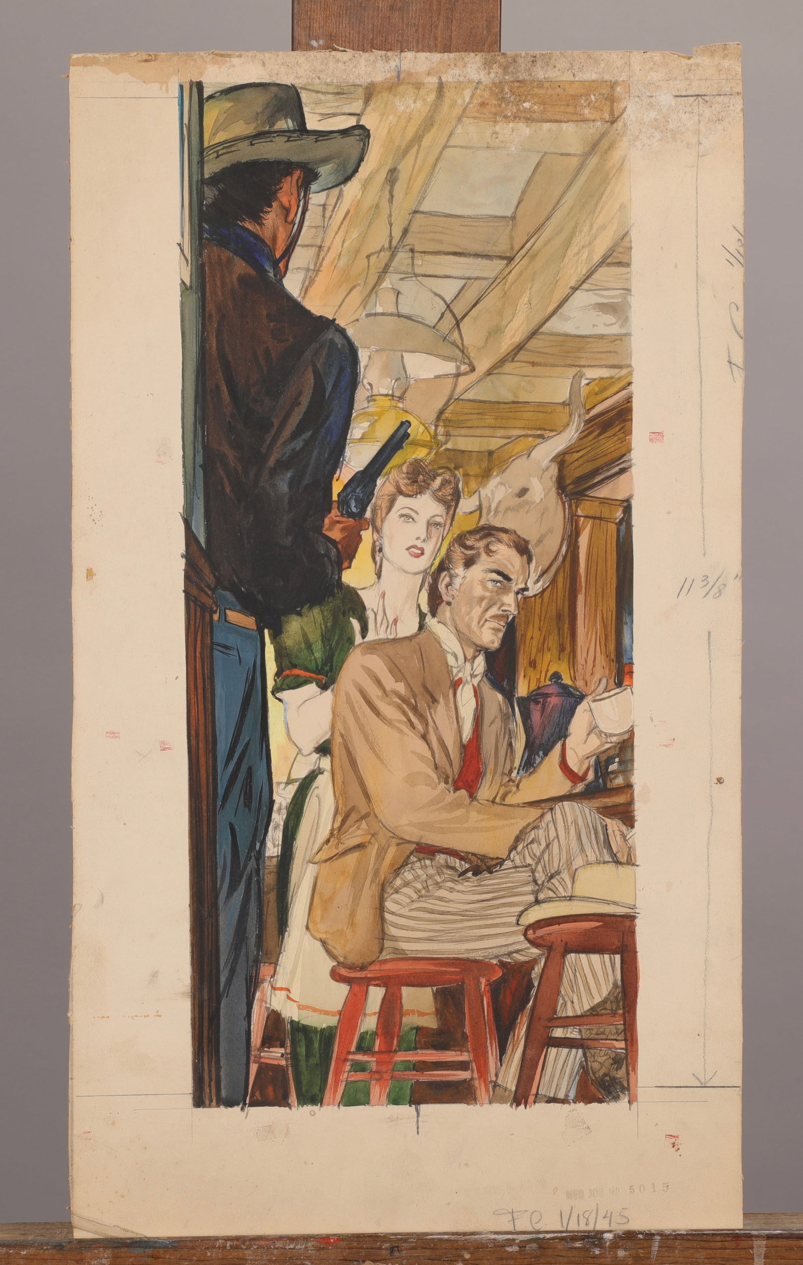 1945 WESTERN PULP ART PAINTING "GUNSLINGER IN SALOON" (1 of 4)