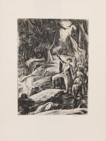 EARL HORTER SIGNED DRY POINT ETCHING "WASHINGTON AT BRADDOCK'S DEFEAT"