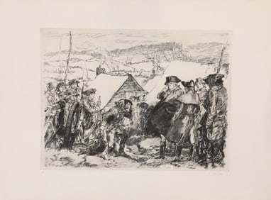 GEORGE HAND WRIGHT Signed DRY POINT ETCHING "WASHINGTON AT VALLEY FORGE"