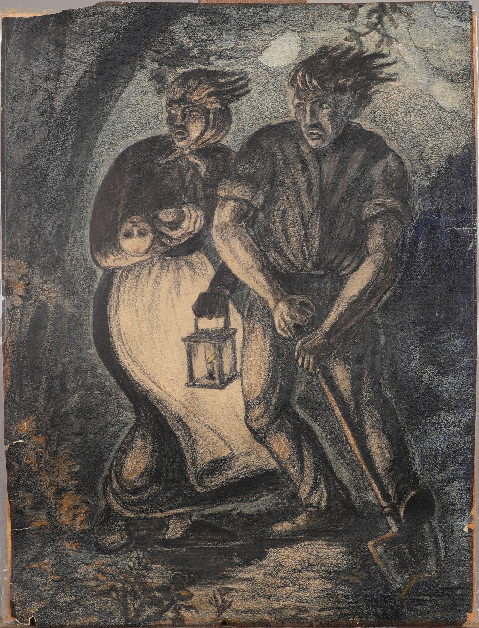 FRANCISCO MORA (1922-2002) REGIONALIST DRAWING DIGGING GRAVE FOR BABY (1 of 4)