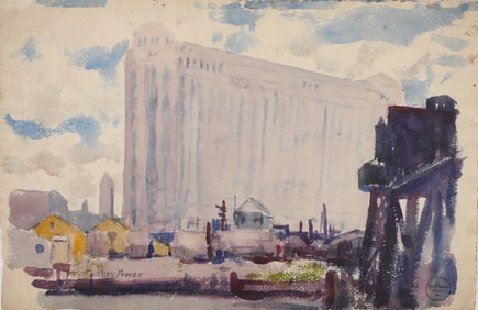 TUNIS PONSEN (1891-1968) REGIONALIST WATERCOLOR PAINTING SIGNED