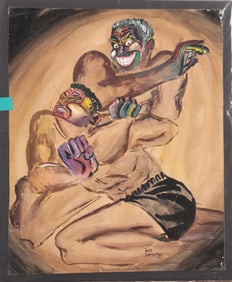 LEE SHARP LORENZ (1932-2002) ORIG. PAINTING NATIVES FIGHTING NEW YORKER CARTOON ARTIST