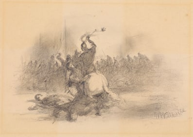 WILLIAM FLEMING VALLANCE (1827-1904) ORIGINAL PENCIL DRAWING BATTLE SCENE